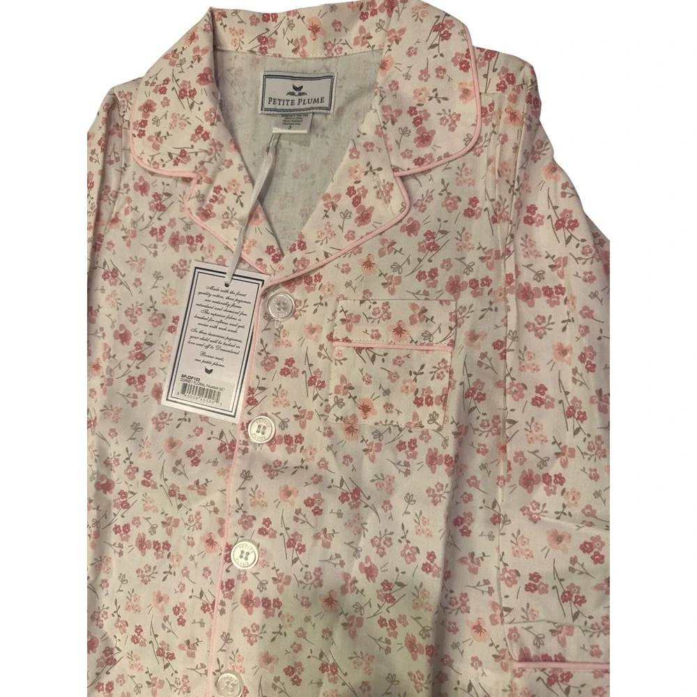 Petite Plume Dorset Floral Pajama Set Girls Size 3 Pink Cream SPJDF103 NEW